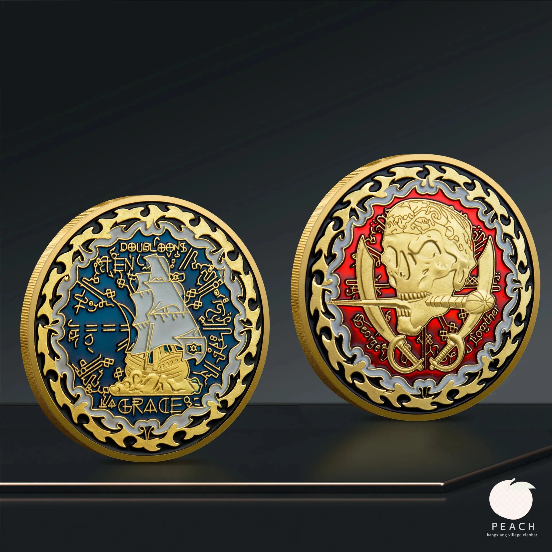 Piratenschädel Gedenkmünze Piratenschiff Außenhandel Souvenir Münze Gedenkmedaille Image