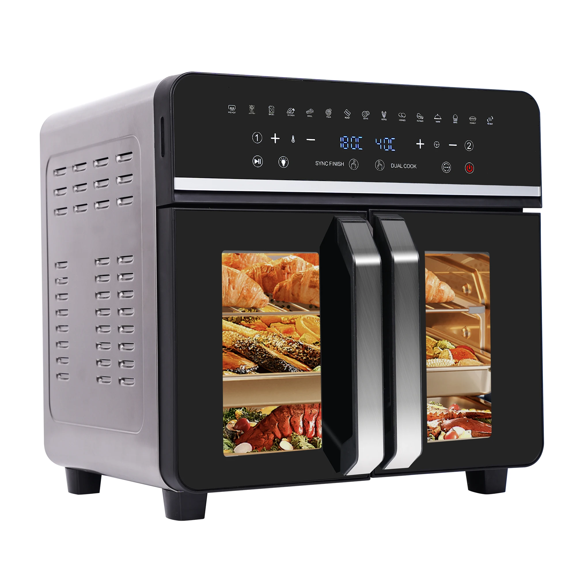 Heißluftfritteuse mit zwei Zonen, 23 l Heißluftfritteuse, XXL-Ofen 2200 W mit LED-Touchscreen, 15 Programme, mit Rezeptbuch Image