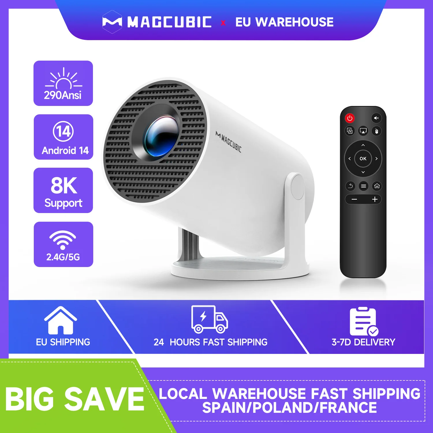 Magcubic Android 14 Wifi6 290ANSI Projektor Allwinner H726 1280*720P 8K180 ° Flexibler BT5.4 Heimkino-Outdoor-Projektor Image