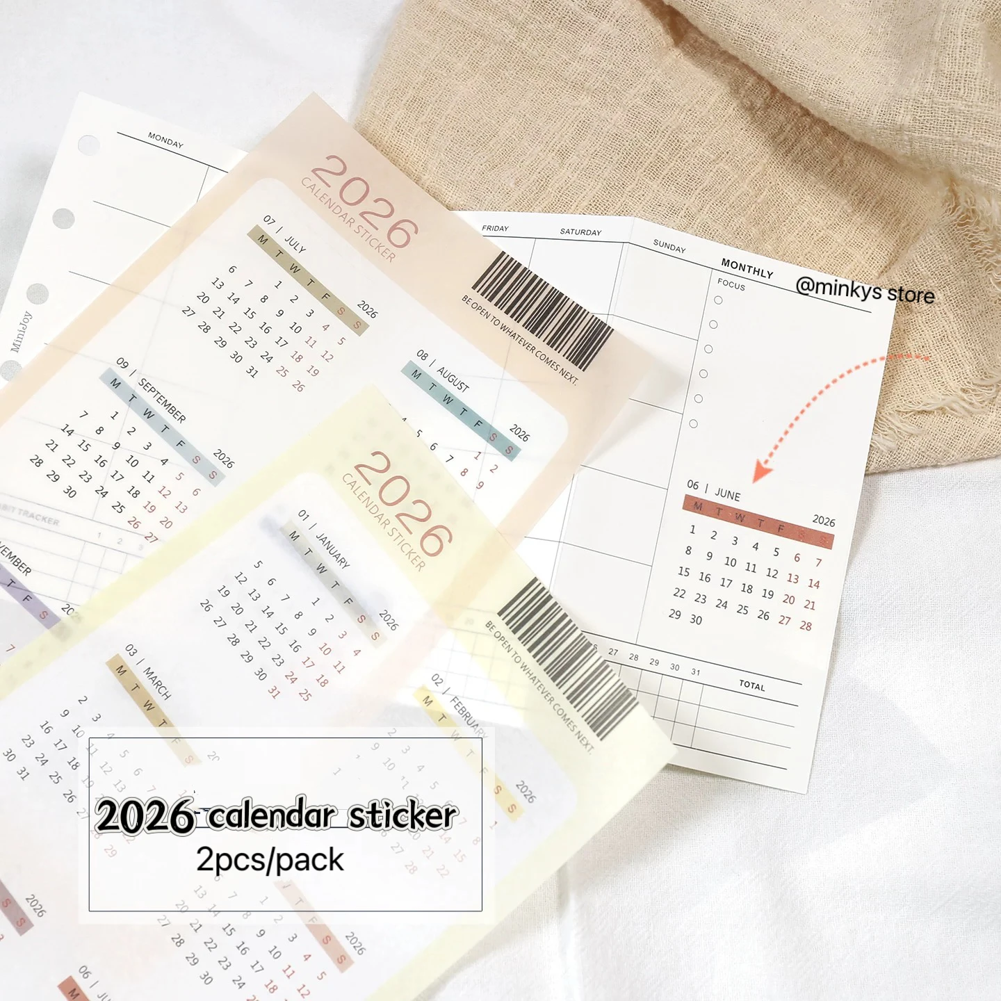MINKYS 2026 12 Monate 2 Stück/Packung Kalender-Aufkleber-Set, dekoratives Kalender-Markierungsetikett für den Schulanfang, Schreibwaren Image