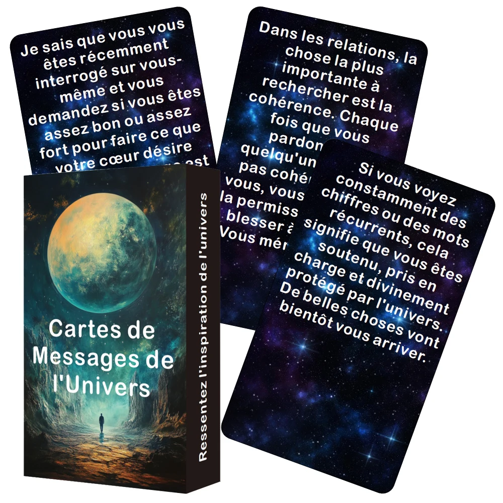 Französische Orakelkarten, französisches Tarotdeck, Universum-Tarotkarten, kosmische Weisheits-Orakelkarten, 12 x 7 cm, 54 Karten