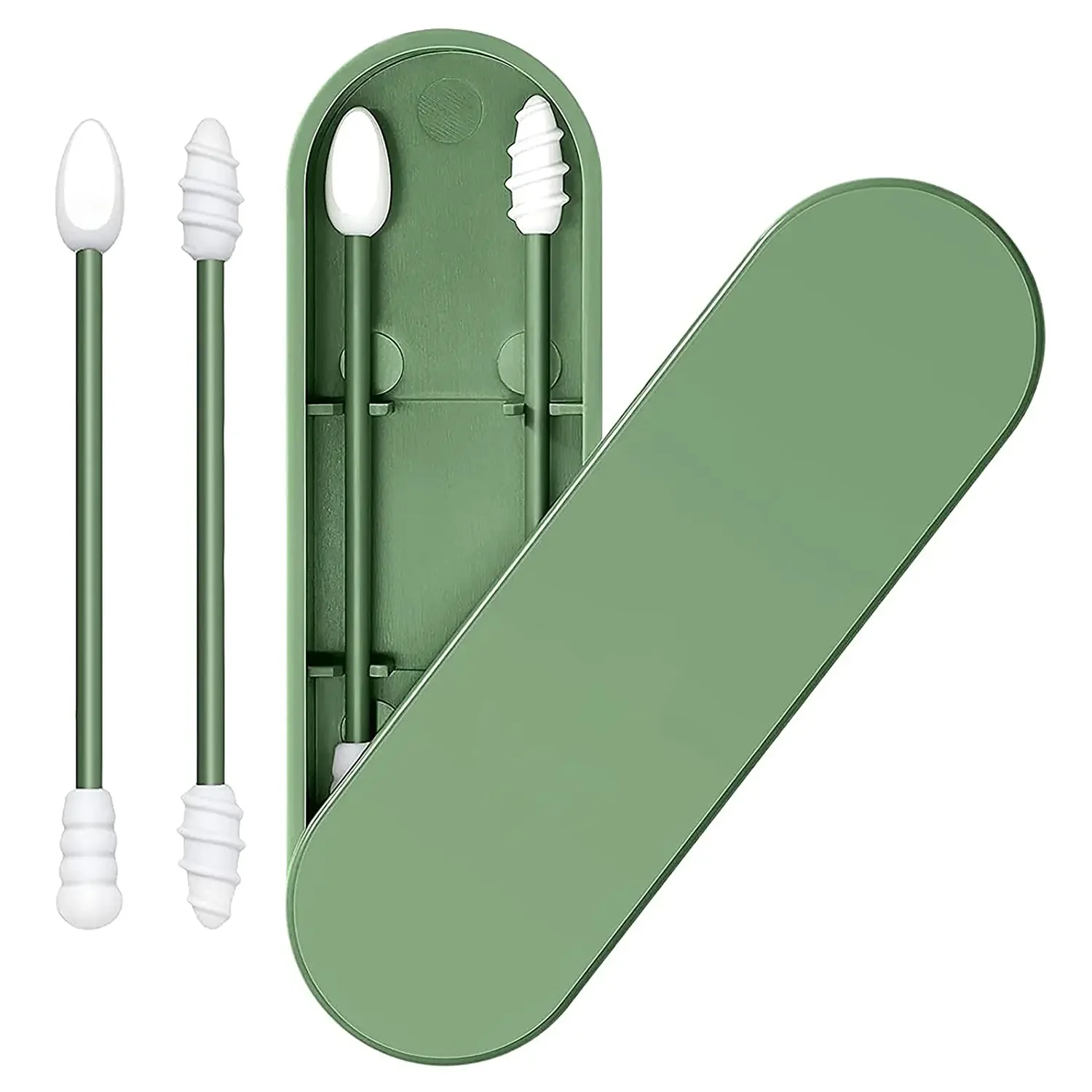 2Pcs Wiederverwendbare Silikon Ohr Tupfer mit Fall Ohr Reinigung Kosmetische Silikon Knospen Tupfer Sticks Doppel-headed Für Reinigung make-up Image