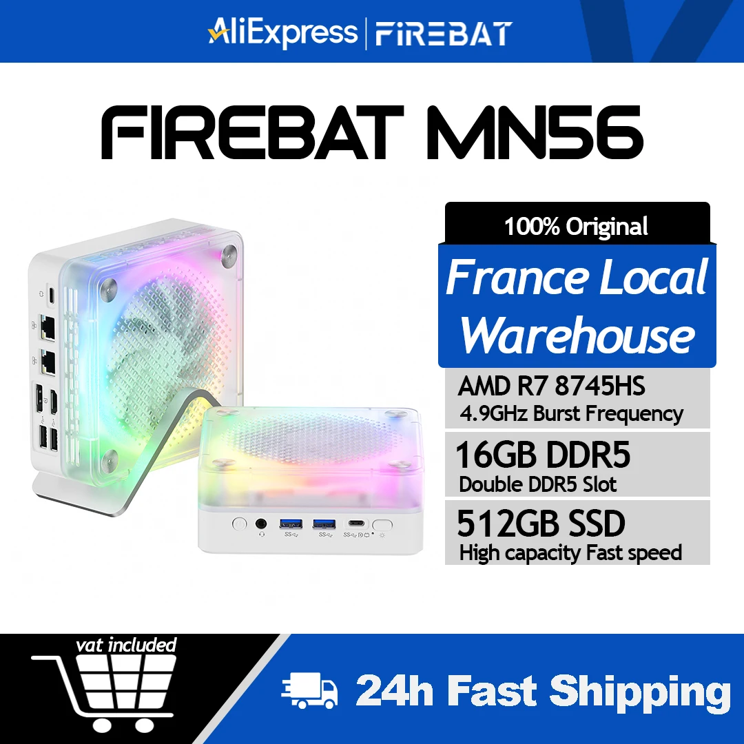 FIREBAT MN56 MINI PC AMD R7 8745HS H255 DDR5 16GB+ 512GB SSD Desktop-Computer BT 5.2 WIFI6 HDMI TYPE-C USB Gaming Windows11 PC