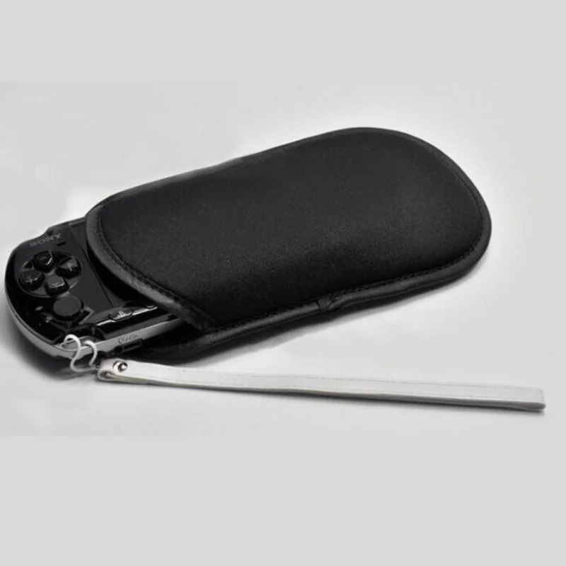 Weiche Stoff-Schutzhülle, Aufbewahrungstasche, Tasche + Hand-Handgelenk-Lanyard für Sony PlayStation Portable PSP 1000 2000 3000 Image