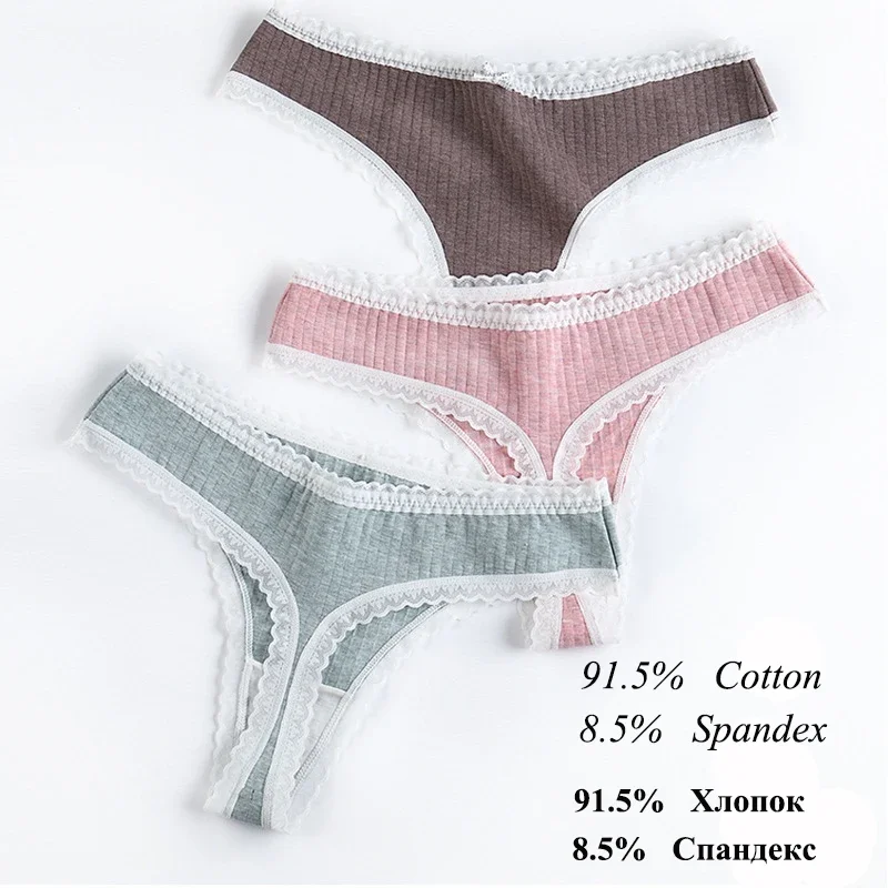 3 Teile/satz Frauen Höschen G-String Unterwäsche Mode Tanga Sexy Baumwolle Höschen Damen G-string Weiche Dessous Solide Low Rise Panty Image