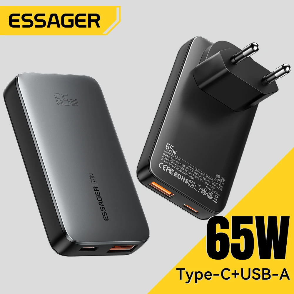 Essager 65 W GaN Ladegerät USB Typ C Quick Charge 3.0 Schnellladegerät für iPhone 16 15 Xiaomi Samsung iPad MacBook Tablet PD Ladegerät Image