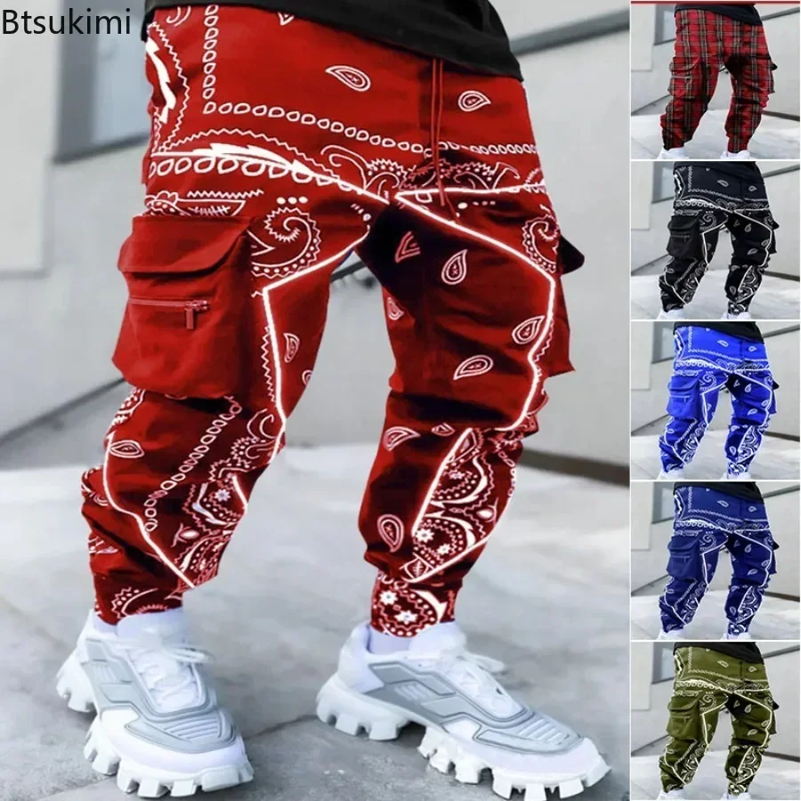 Neue männer Cargo Hosen Trend Gedruckt Lose Hip Hop Mode Straße Tragen Große Tasche Overalls Männer Helle Farbe Vier Jahreszeiten hosen