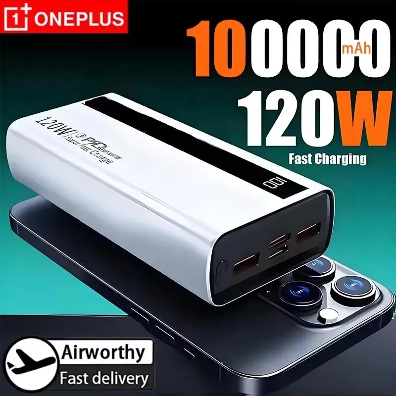 Oneplus 100000mAh Große Kapazität Powerbank Digitales Display Mobile Powerbank 120W Schnellladung LED-Anzeige Tragbares Ladegerät Image