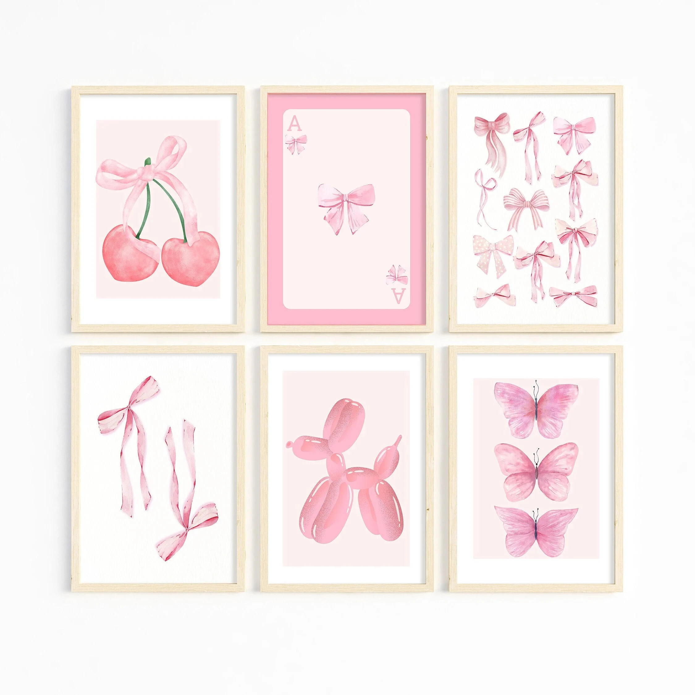 Rosa Kirsche Ballon Welpe Leinwanddruck Schmetterling Spielkarten Ein Wandkunst Poster für Universität Wohnung Mädchenzimmer Home Decor