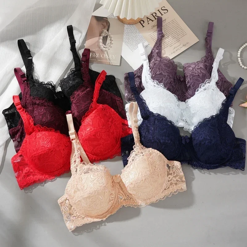 Damen Sexy Spitzen-BH mit Bügel, Übergröße, Traditioneller Spitzen-BH mit Stahlring, Brustformend, Größen 36-42 Unterwäsche