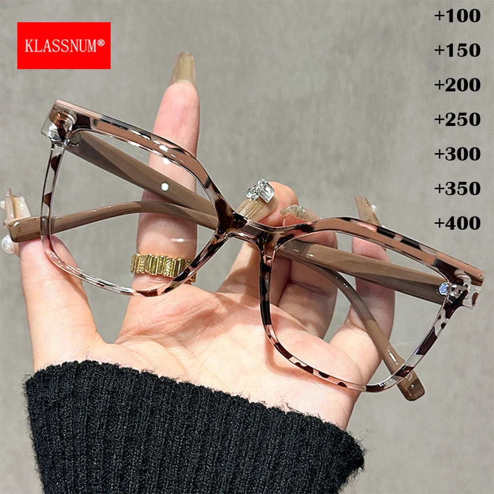 KLASSNUM Oversize Cat Eye Lesebrille Frauen Leopard Bunte Rahmen Plus Presbyopie Brillen + 1,0 1,5 2,0 2,5 3,0 3,5 + 4,0 Neue Image