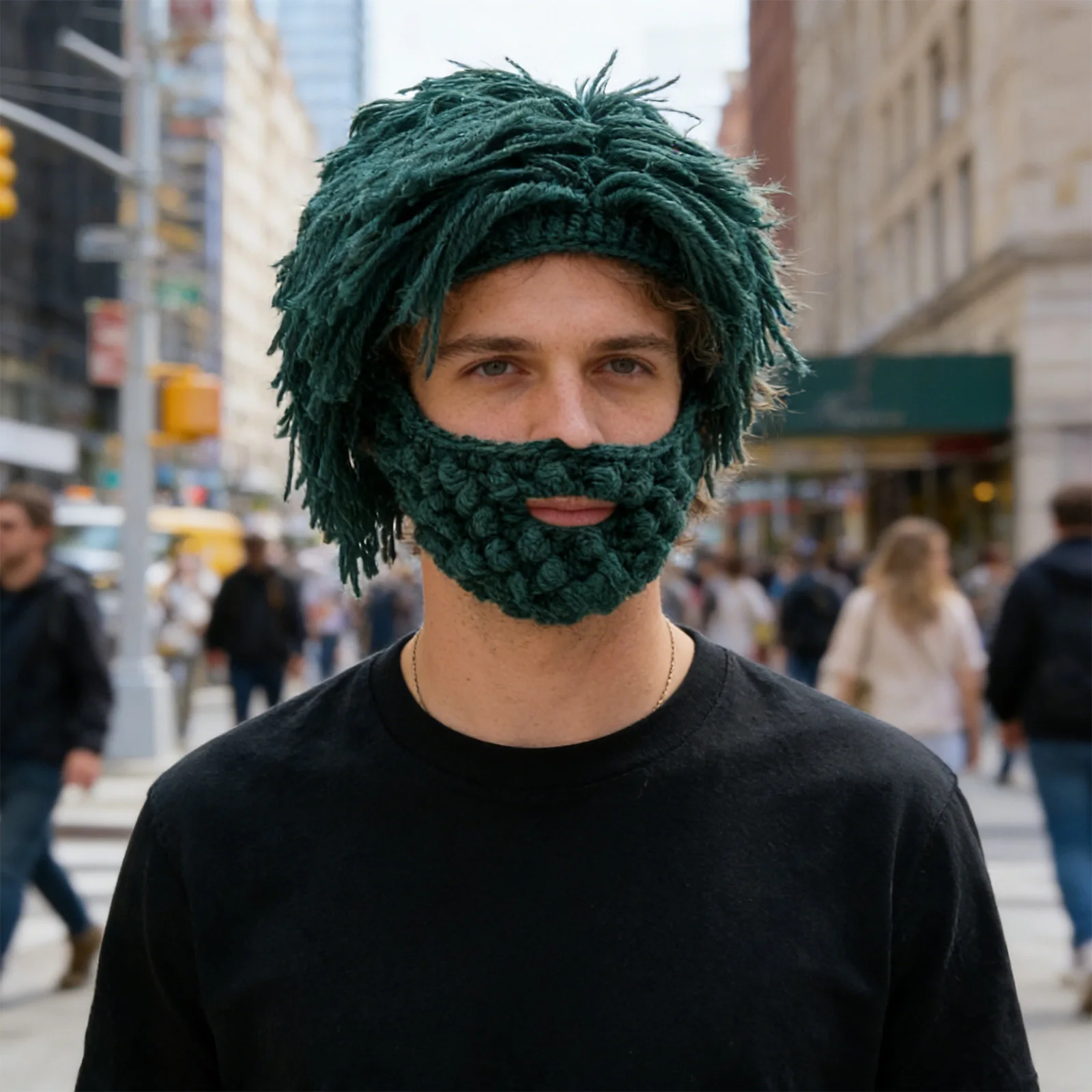 Gestrickte Mütze im Punk-Stil für Männer, lustige Perücke, Bart, Strickmützen, Hobo Mad Scientist, Hip Hop, handgefertigt, gestrickt, warme Wintermütze, Mützen