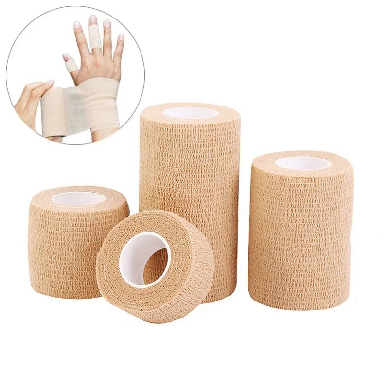 1/5/10 Rollen medizinischer Klebeverband, elastisch, atmungsaktiv, selbstklebendes Sportband, beige Wickelfingerband für Handgelenk, Knöchel Image