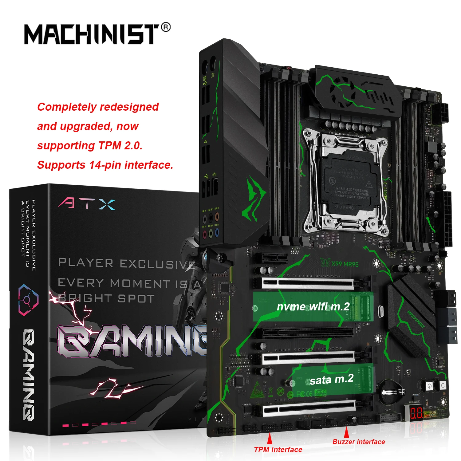 MACHINIST X99 MR9S Motherboard LGA2011-3 SATA3.0 USB3.0 NVME M.2 NGFF WIFI Unterstützung DDR4 Speicher und Xeon E5 V3V4 CPU TPM2.0 14PIN Image