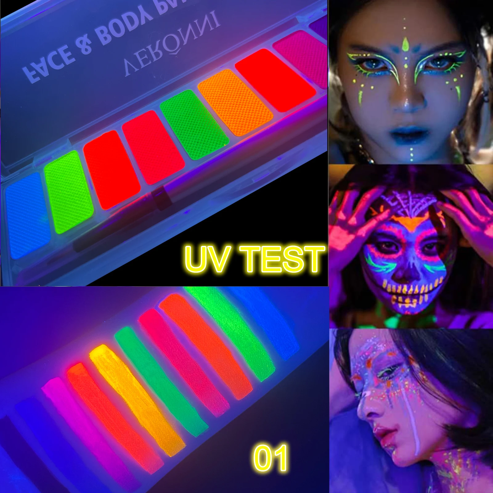 10 Farben Glow Fluoreszierendes Neonöl Gesicht Körperkunst Farbe UV Glow Ölgemälde Halloween Party Kostüm Schönheit Make-up Kosmetik Image