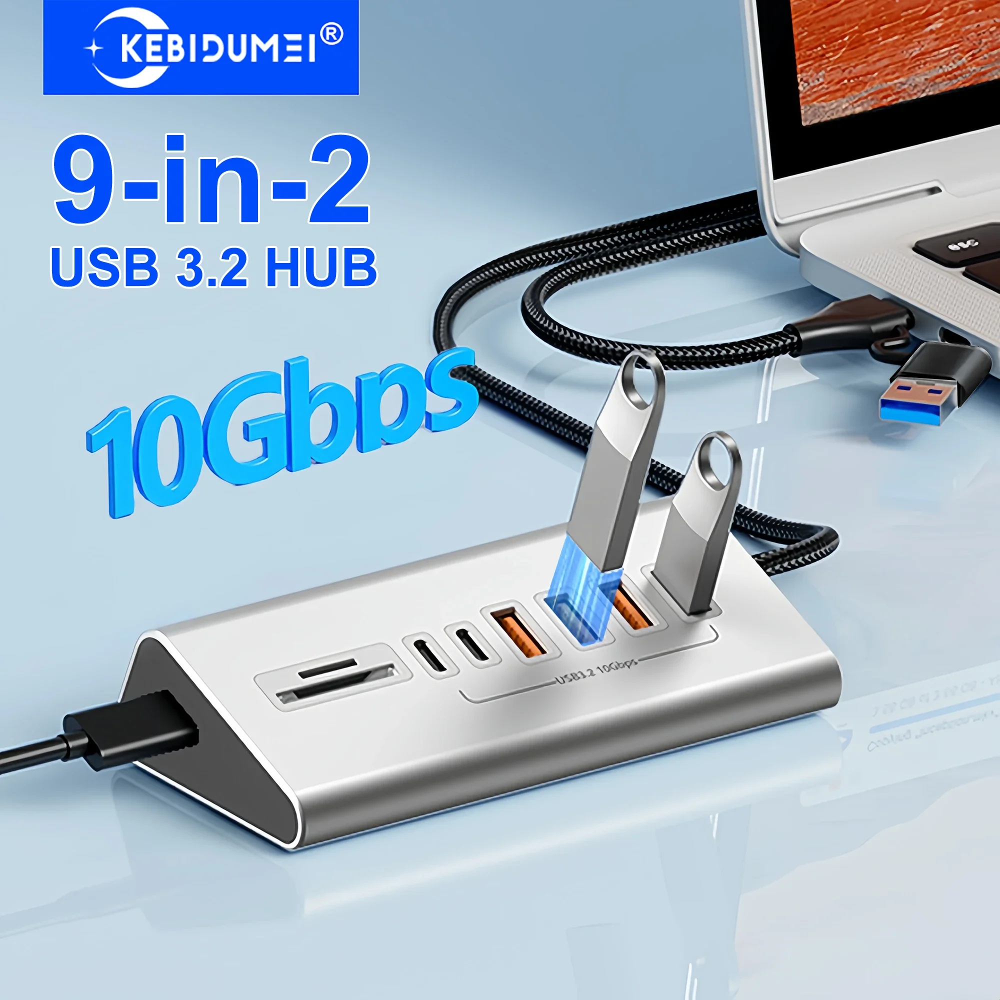 10 Gbit/s USB 3.2 Dockingstation USB Hub Typ C Splitter mit Kartenleser Aluminiumlegierung Multi 8/9 Ports Schalter für PC Laptop Image