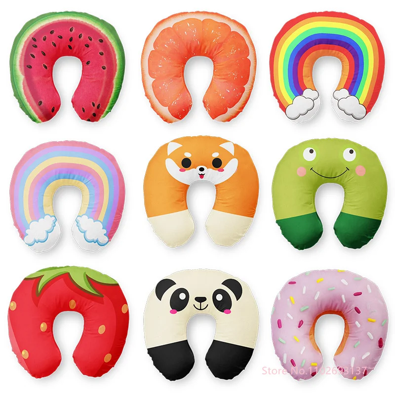Nette Cartoon INS Stil Reise Hals Kissen U-Förmigen Panda Regenbogen Wolke Obst Aufblasbare Kissen Für Kinder Erwachsene Familie freunde Image