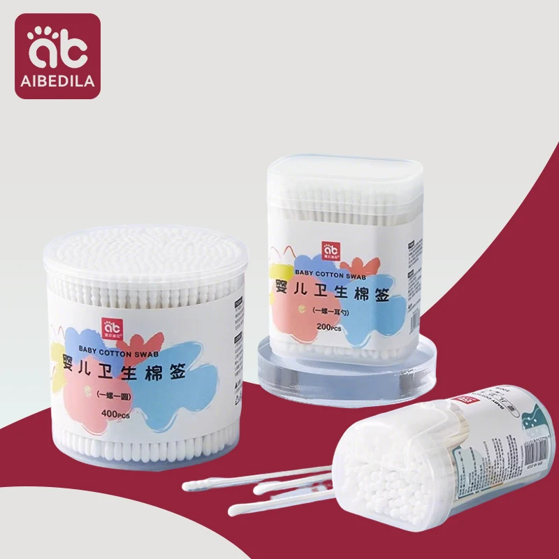 200 Stück Baby-Wattestäbchen, doppelseitige sterile Wattestäbchen, Spiralkopf, Ohr und Nase, multifunktionaler Reinigungsstab Image