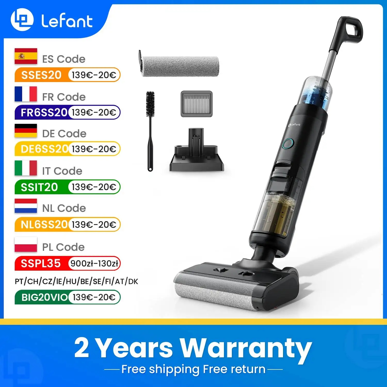 Lefant LS200 Akku-Nass-Trockensauger, Mopp, Kantenreinigung, 13.000 Pa Saug-Bodenwascher, selbstreinigendes Smart-Home-Gerät Image