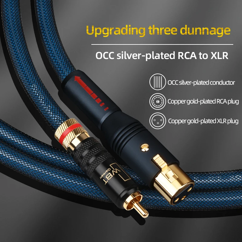 ATAUDIO Ein Paar Hifi-RCA-auf-XLR-Kabel für Lautsprecher, DVD, Hi-End-OCC, versilberter Kern, 2RCA-Stecker auf 2XLR-Stecker und Buchse, Audiokabel Image