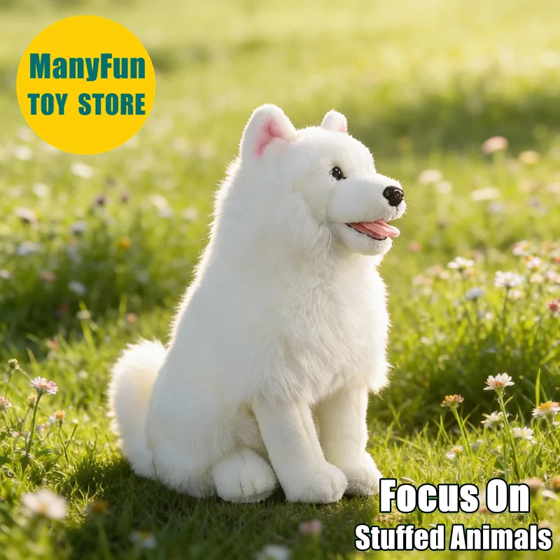 Realistisches Samojede High Fidelity Sammy Plushie Schneehund Plüschtier Lebensechter weißer Hund Stofftier Simulation Puppenspielzeug Geschenke Image