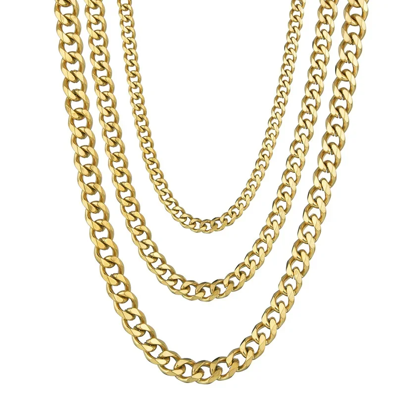 3,5-7 MM Edelstahl Kubanischen Kette Halsketten Für Männer Frauen Gold Farbe Curb Link Kette Punk Mode Schmuck Zubehör 45-70 CM