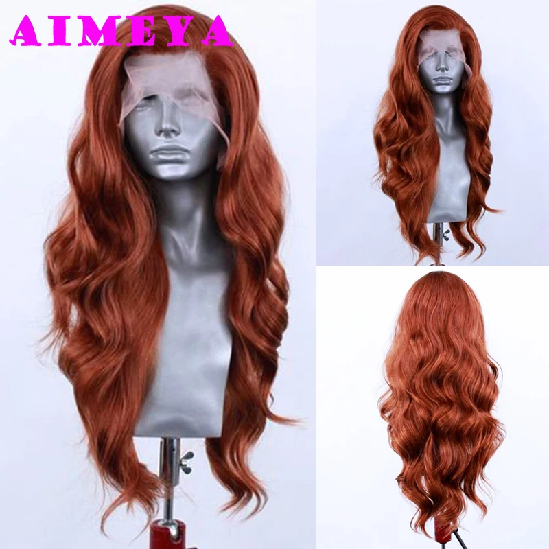 AIMEYA Synthetische Ingwer Orange Körperwelle Perücken Freier Teil Lace Front Perücken für Frauen Natürlich aussehende Alltagskleidung Kostüm Party Perücke Image