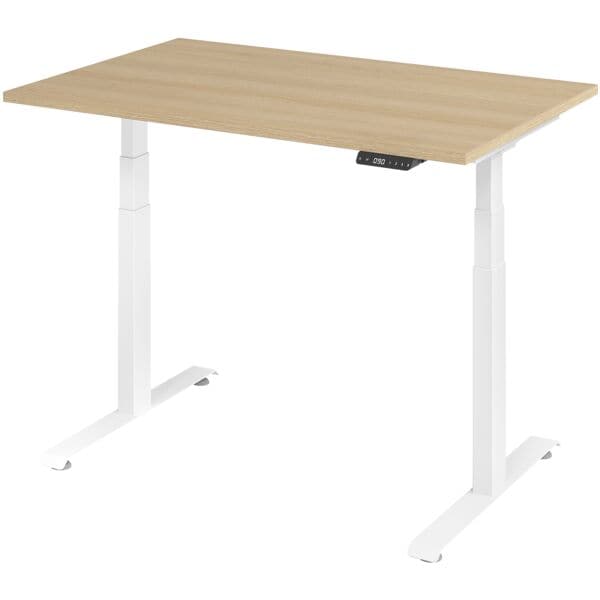 BaseLite Schreibtisch höhenverstellbar (elektisch) »Base« 120 cm Gestell weiß Eiche / Weiß, 120x129.5x80 cm