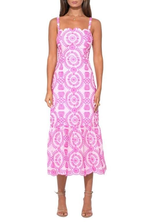 Raelynn Lace-Up Embroidered Midi Dress - Pink - Adelyn Rae Dresses