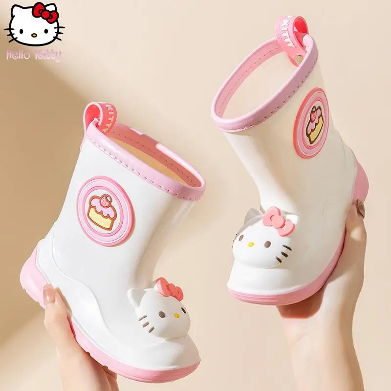 Neue Kinder-Cartoon-Regenstiefel Hello Kitty Mädchen Anime Kawaii Regenstiefel Modische Süße Weiche Sohle Wasserschuhe