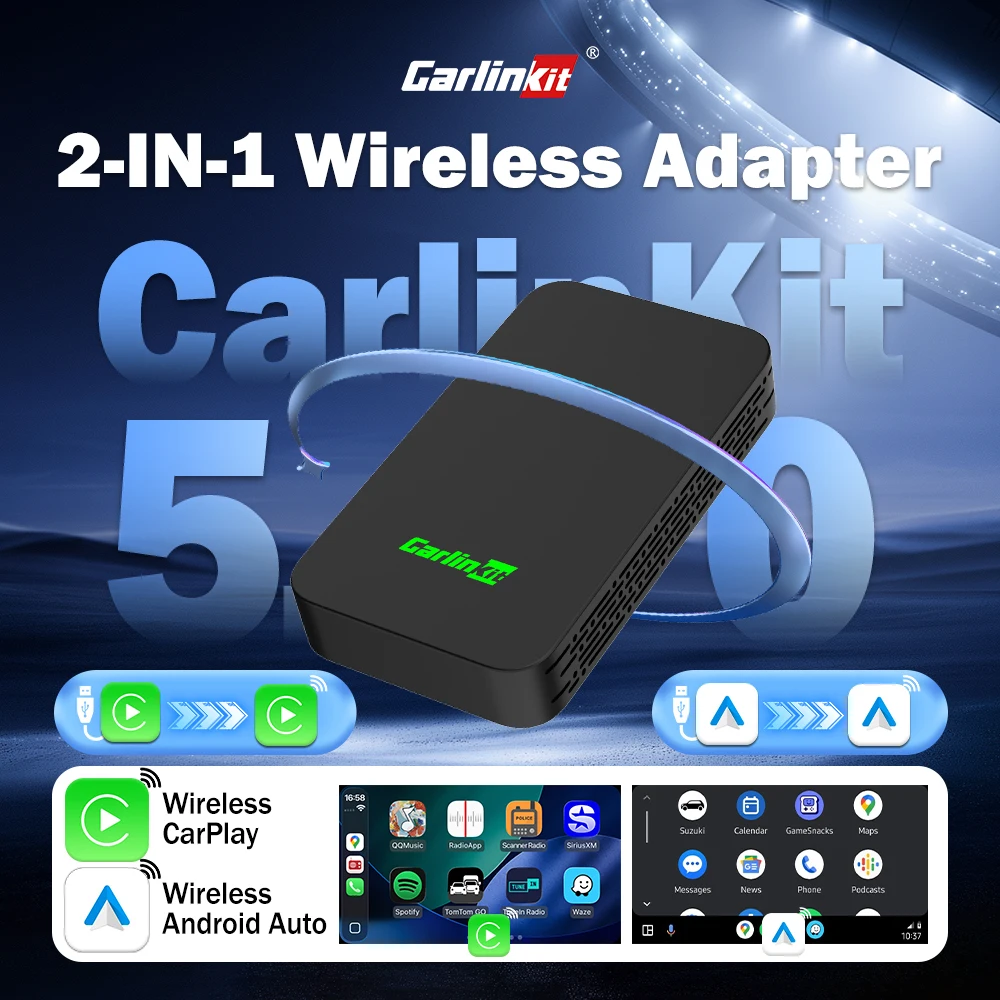 CarlinKit 5.0 C2Air 2-in-1 Wireless-Adapter, kabelgebunden zu kabellos, für CarPlay und Android Auto, Auto-Connect für OEM-Fahrzeuge, Online-Upgrade-Box Image