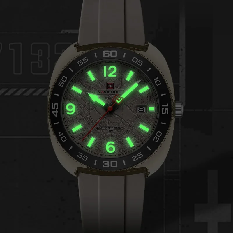 NAVIFORCE 2026 Herren Sport-Quarzuhr 5ATM Wasserdicht Datumsanzeige Leuchtende Zeiger Silikonarmband Herren Business-Armbanduhr Image