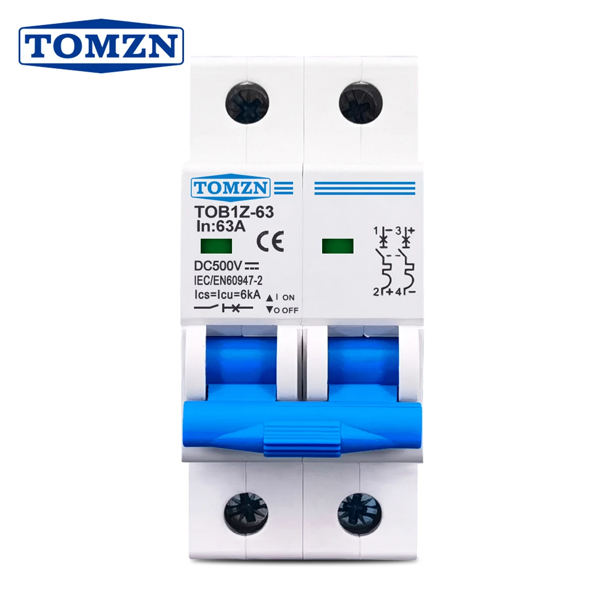 TOMZN 2P DC MCB 6kA 500V Mini-Leitungsschutzschalter 3A 6A 10A 16A 20A 25A 32A 40A 50A 63A Y-Verbindung Image