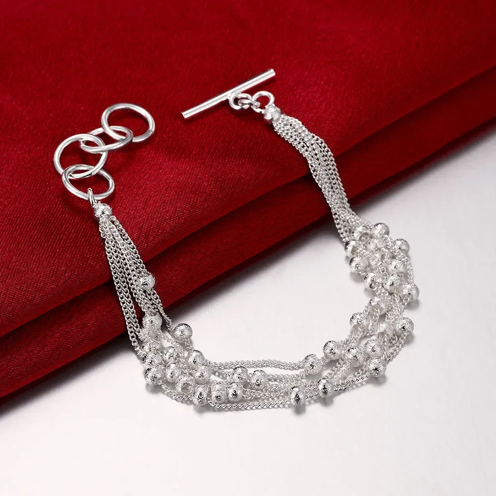 Armbänder aus 925er-Sterlingsilber mit mattierten Perlen und Traubenkette für Damen, Hochzeit, hochwertiger Modeschmuck, Partygeschenke, Dame, 20 cm Image