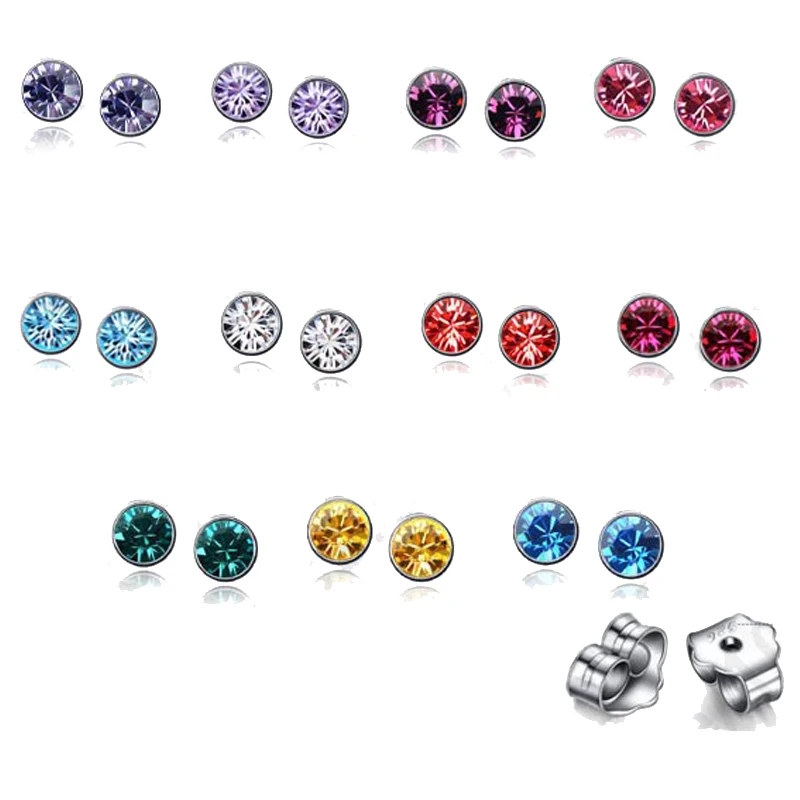 Viele 20PCS (10 Pairs) 925 Sterling Silber AAA Bunte Kristall Stein Frau Stud Ohrringe + Zurück Stopper Frauen Schmuck Image