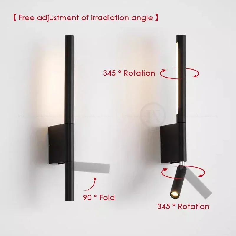 Nachttisch-Wandleuchte 330 Grad Drehbare Wandlampe Leselampe mit Schalter Minimalistisch Nordisch Hotelzimmer Hauptschlafzimmer
