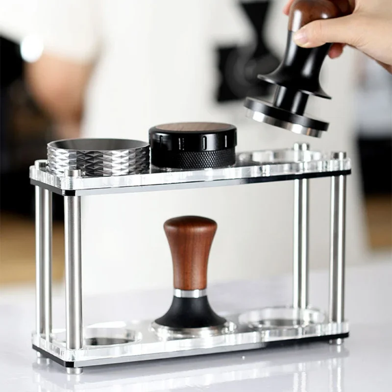 Klares Acryl-Kaffee-Manipulationsverteiler-Regal, einzelne Doppelschicht-Aufbewahrung für 51 53 58 mm, mit rundem Sockel, langlebiger Organizer Image