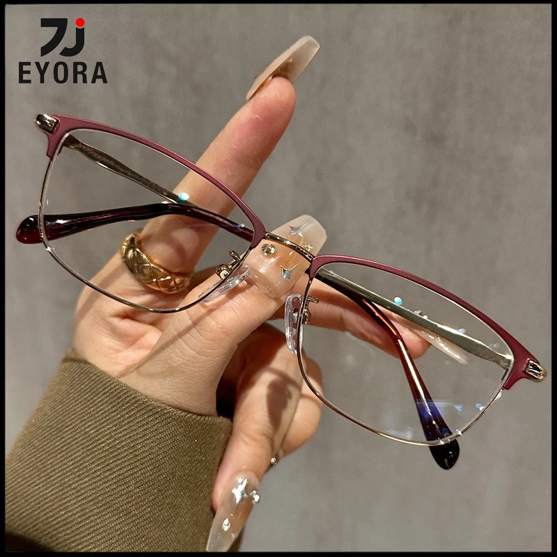 EYORA Ultraleichte, ovale Lesebrille aus Metall mit Vollrand, Anti-Blaulicht-Myopie und Hyperopie, photochrome verschreibungspflichtige Brillengläser Image