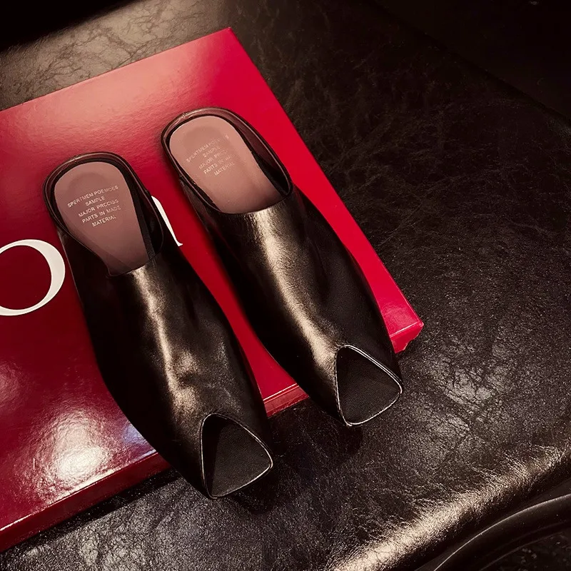 MKKHOU Mode frauen Schuhe Neue Hohe Qualität Echtes Leder Fisch Mund Niedrigen Ferse Hausschuhe Moderne Mullers frauen Schuhe