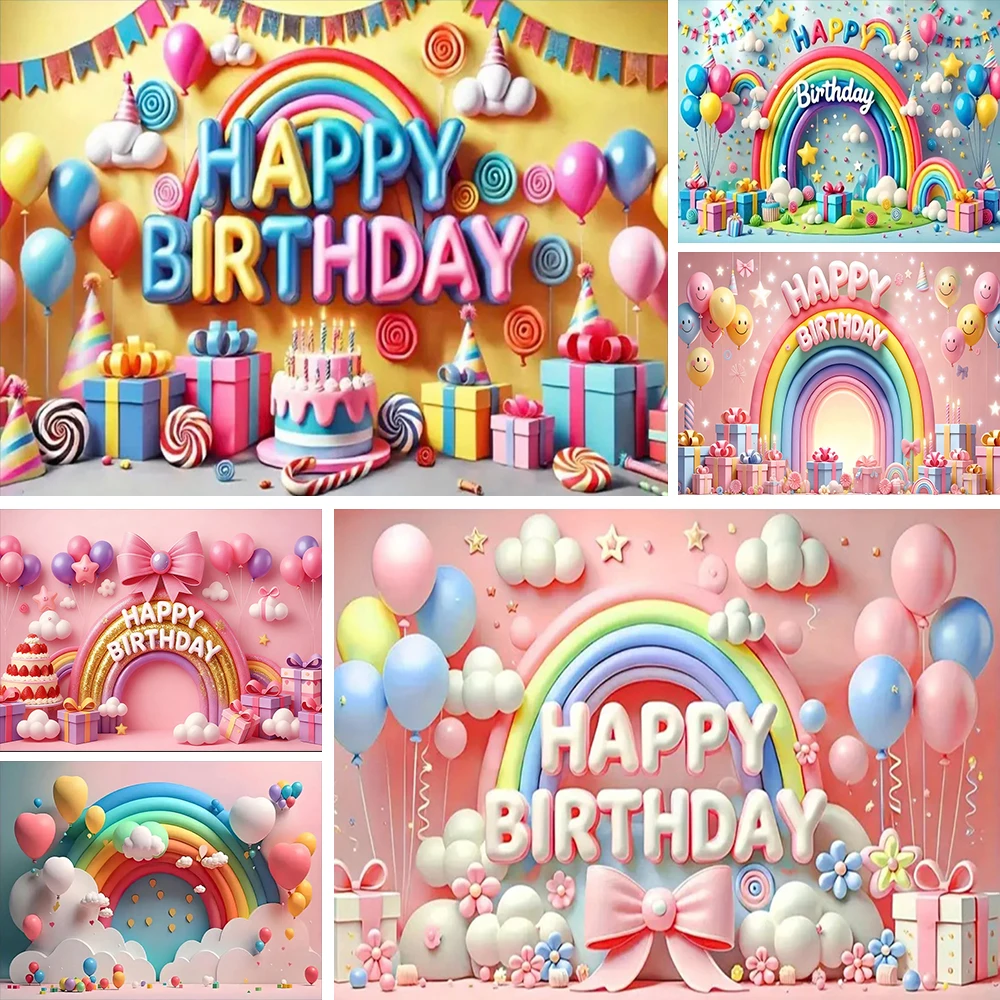 Bunte Ballon-Regenbogen-Themen-Geburtstagsparty-Dekoration, Hintergrund für Babyparty, Banner, Familiengeschenk, Fotostudio-Requisiten Image