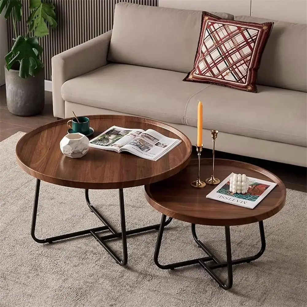 Kleiner zusammengesetzter Couchtisch, 2er-Set, runder Couchtisch, Mid-Century Modern Center Table, einfache Montage, runde Couchtische