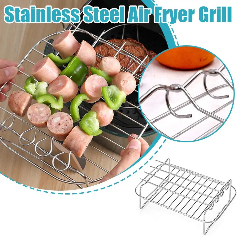 7 Zoll/8 Zoll Luftfritteuse-Rack-Set, vielseitiges Grillrost, doppelschichtiges Gestell mit Spießen, Dampfablauf, Ölhalter für die Küche Image