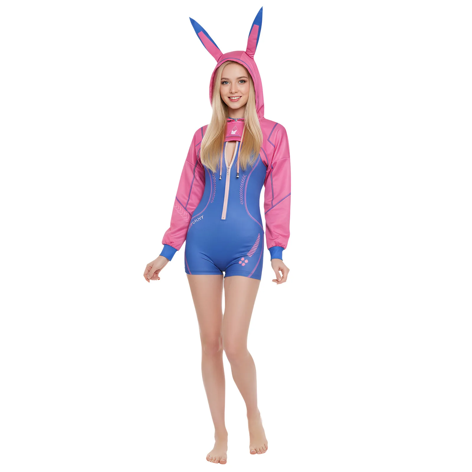 Cyber Rabbit Cosplay-Jumpsuit; Neon Cyberpunk Hasen-Kostüm mit LED-Ohren Image