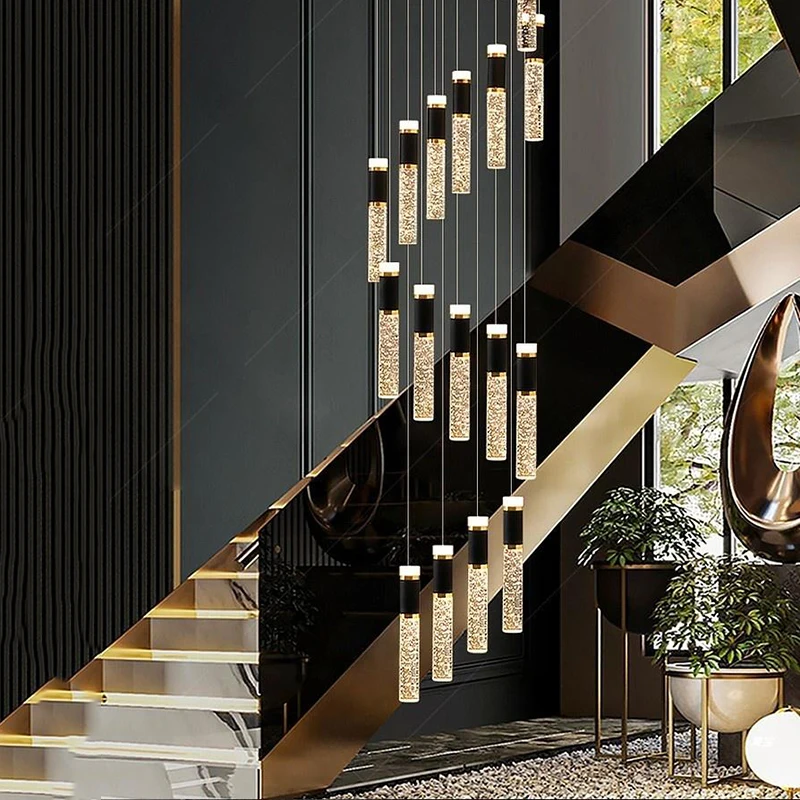 Kristall-Kronleuchter für moderne Inneneinrichtung, Treppen-Pendelleuchte, Pendelleuchten für das Wohnzimmer, Innenbeleuchtung