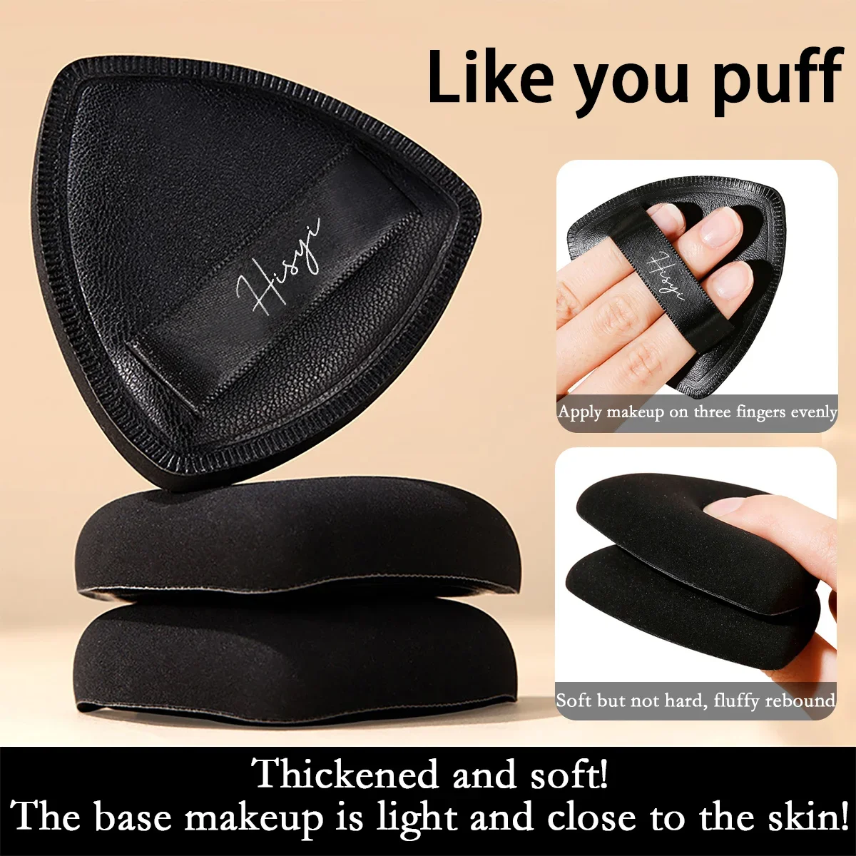 Schwarzes dreieckiges Make-up-Pad – Weicher Kosmetikschwamm aus Samt für Gesichts-Make-up. Schönheitsschwamm zum Auftragen von Foundation. Image