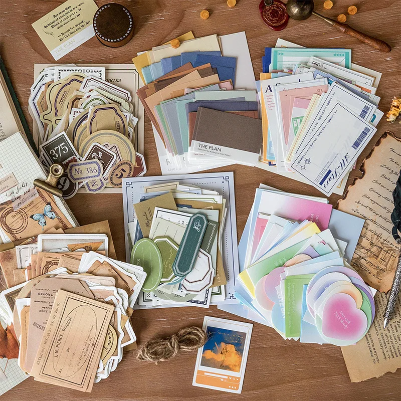 100 Blatt Vintage Beschreibbares Etikettenmaterial, Nostalgischer Kunststil, Journal DIY Collage Dekor Materialpaket Image