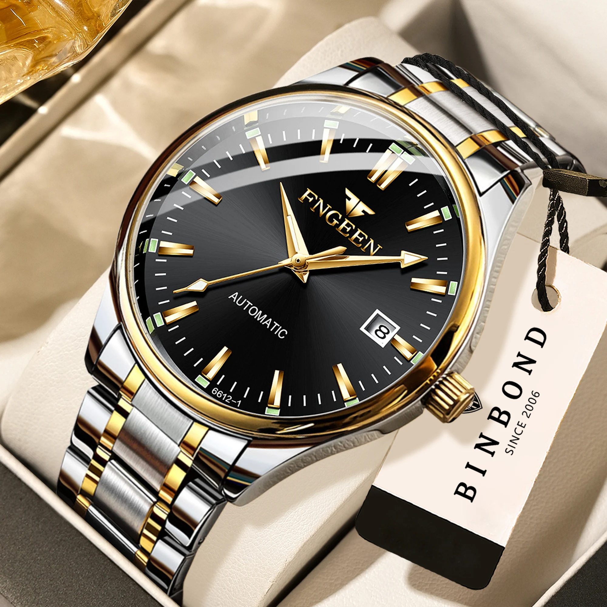 BINBOND Luxus-Quarzuhren für Herren, leuchtend, wasserdicht, mit automatischem Datum, Herrenuhr, Business, Sport, Mode, Freizeit, Armbanduhr Image