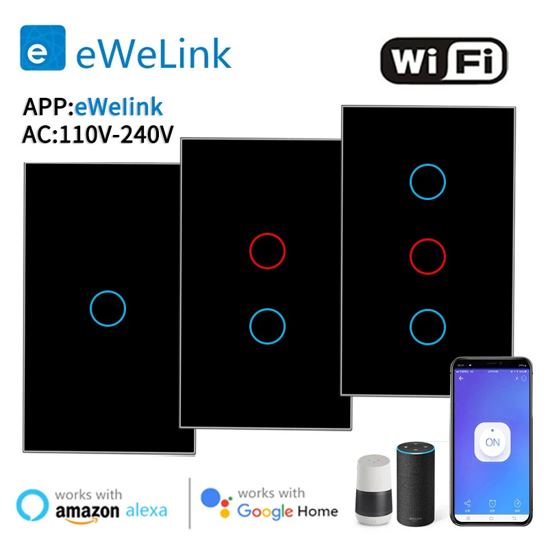 EWelink App Wifi Smart Switch Bluetooth RF Alexa Google Sprachsteuerung Neutralleiter/Kein Neutralleiter Installieren Sie den Touch-Lichtschalter