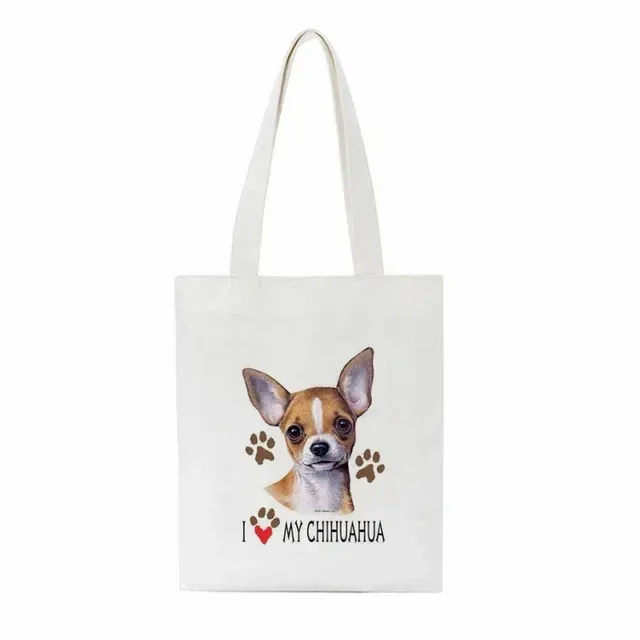 Chihuahua Hund Niedliche Grafik Hipster Cartoon Print Einkaufstaschen Mädchen Mode Lässige Handtasche Große Kapazität Eco Umhängetasche Image