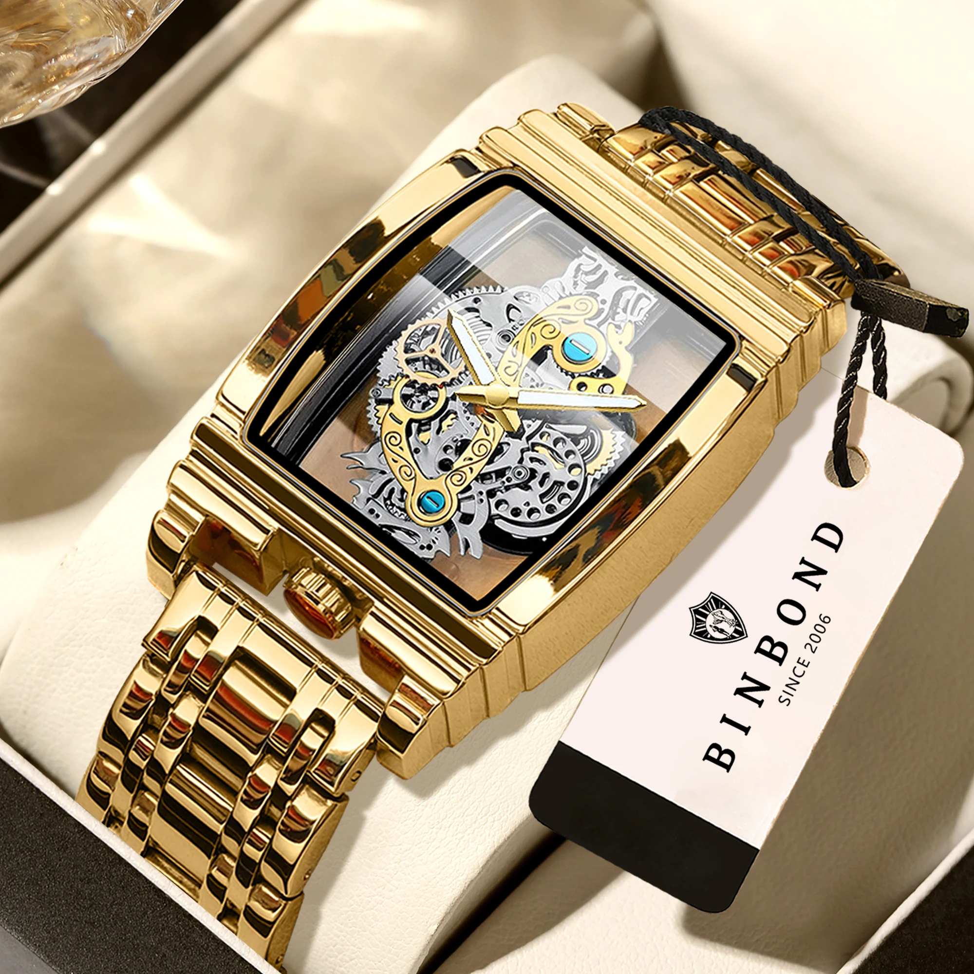 BINBOND Luxus-Quarz-Armbanduhren für Herren, leuchtend, wasserdicht, durchbrochenes Design, Herrenuhr, Business, Sport, Mode, Freizeit, Geschenk, Reloj Image